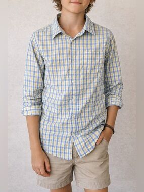 Appaman Boys Plaid Button Down Shirt | Blue Yellow Check | Size 16